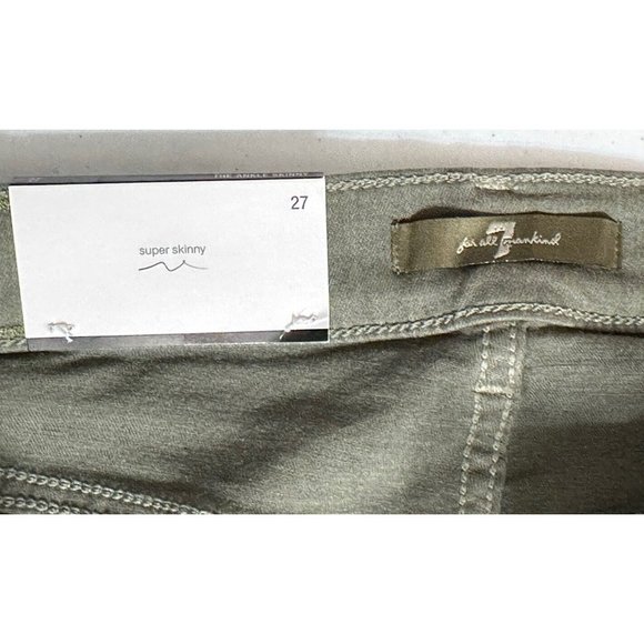 7 For All Mankind NWT Ankle Skinny Jeans Olive Green Mid Rise Denim Jeans Sz 27 - Picture 2 of 10